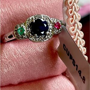 NWT RUBY, EMERALD, SAPPHIRE, TOPAZ RING W/Cert Auth-925 Sterling Silver. Size 8.